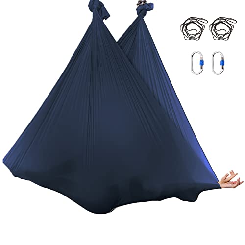 5.5 Yards Aerial Silks Yoga Swing Set - Aerial Yoga Hammock Kit Anti-Gravity Flying for Fitness, Low/Non Stretch Nylon Tricot Fabric Hardware Included for Dance - color: NAVY