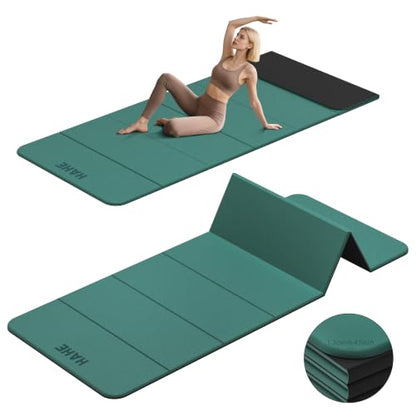 HAHE 7-Fold Design Extra Thick Yoga Mat 72"L x 24"W x 0.47", TPE - color: Dark Green & Black