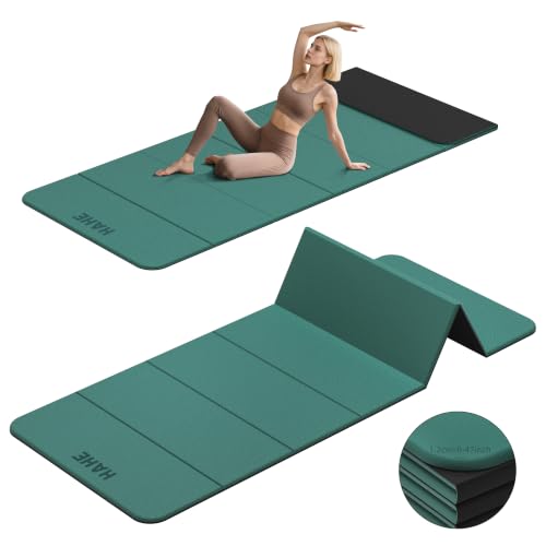 HAHE 7-Fold Design Extra Thick Yoga Mat 72"L x 24"W x 0.47", TPE - color: Dark Green & Black