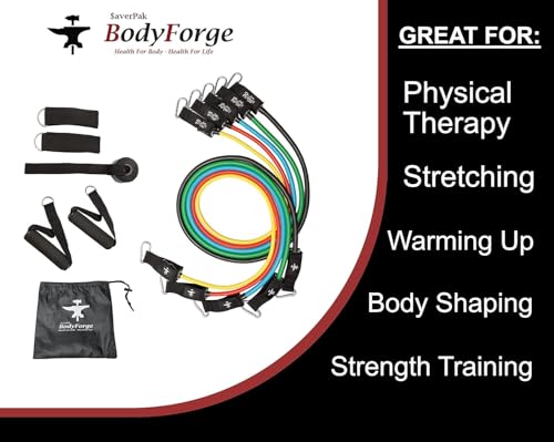BodyForge Yoga Mat Thick Exercise Mat Thick Non-Slip Extra Thick High-Density Pilates & Resistance Bands Exercise Bands Workout Bands Resistance Bands Exercising Bands Men and Women Work Out Bundle - color: Black