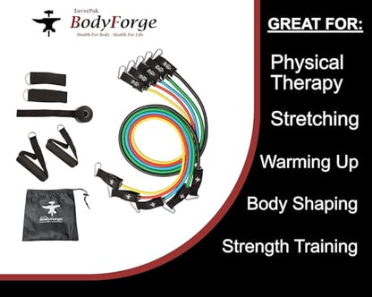 BodyForge Yoga Mat Thick Exercise Mat Thick Non-Slip Extra Thick High-Density Pilates & Resistance Bands Exercise Bands Workout Bands Resistance Bands Exercising Bands Men and Women Work Out Bundle - color: Black