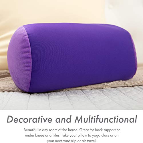 Microbead Bolster Neck Roll Pillow, 14x8 in Cylinder Tube, Dark Lavender | Silky feel fabric helps prevent wrinkles & hair breakage; feather-light beads gently cushion head & shoulders as you rest - color: Dark Lavender