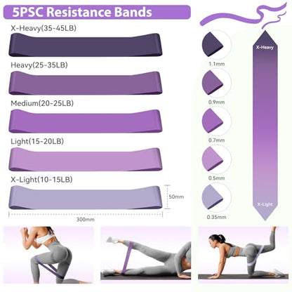 HASHMUST Pilates Ring Kit 12 PCS for Women, Home Workout Equipment with Magic Circle, Mini Exercise Ball, Resistance Bands, Massage Lacrosse, Yoga Strap, Full-Body Fitness Set for Toning & Gift - color: Purple