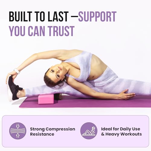 LIVE WELL Pink Yoga Blocks (Set of 2) - EVA Foam Yoga Bricks for Support, Stretching & Alignment - Yoga Accessories for Home & Studio, 3x6x9 inches