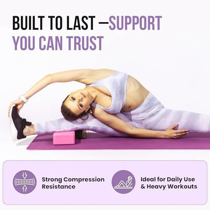 Live Well Pink Yoga Block - EVA Foam Yoga Brick for Support, Stretching, & Alignment - Yoga Accessories for Home & Studio - 3x6x9 inches