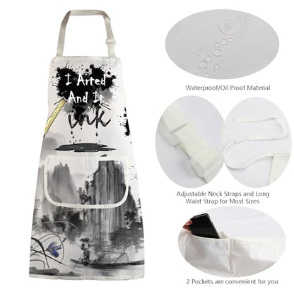 MBMSO Painting Artist Apron with Pockets Artist Painter Gifts Art Lover Gift for Art Teacher Student Painter Apron Waterproof - color: Inks Apron-w