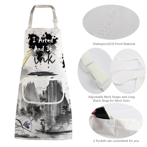 MBMSO Painting Artist Apron with Pockets Artist Painter Gifts Art Lover Gift for Art Teacher Student Painter Apron Waterproof - color: Inks Apron-w