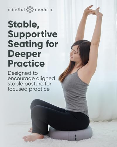 Mindful & Modern Large Meditation Cushion for Zafu Yoga - Meditation Pillow for Sitting on the Floor - Buckwheat Hull Filled Yoga Cushion with Removable, Washable 100% Cotton Cover and Carry Handle - color: Round - Grey