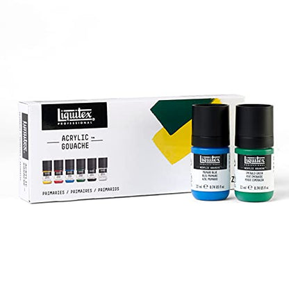 Liquitex Acrylic Gouache Paint Set, 6 x 22ml (0.74-oz), Primaries | Ultra pigmented, low viscosity, flat matte finish, no brush strokes, permanent & non-cracking & perfect for color-blocking - style: Primaries Set 12 x 22ml (0.74-oz)