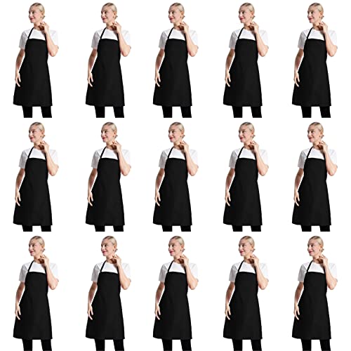 15 PCS Black Bulk Aprons for Women Men Unisex Adult with 2 Pockets, Chef Kitchen Server Grill Restaurant Cooking Baking Painting Bib Apron (Black-24 x28) - color: Black