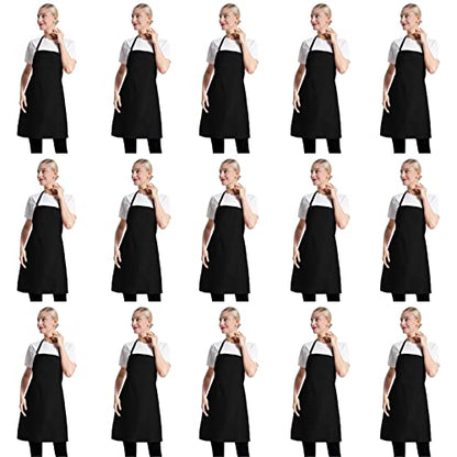 15 PCS Black Bulk Aprons for Women Men Unisex Adult with 2 Pockets, Chef Kitchen Server Grill Restaurant Cooking Baking Painting Bib Apron (Black-24 x28) - color: Black