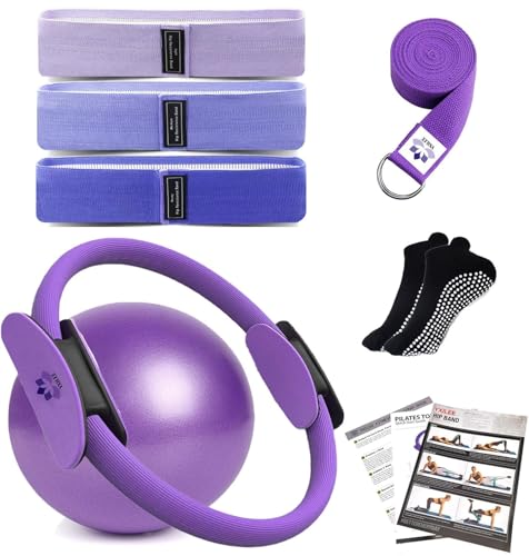YXILEE Pilates Ring Circle Set - Workout at Home Workout Equipment Women - Booty Bands Stretching Equipment Pilates Mini Exercise Ball for Legs Arms and Thighs - color: Blue