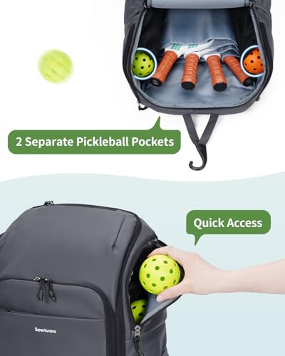 sportsnew Black Yoga Mat Bag (Full Zip, Water Bottle & Wet Pockets). For Women & Men + Gray Pickleball Backpack (Waterproof, Shoe Compartment, Fence Hook)