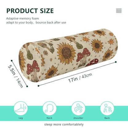 Bolster Pillow Neck Pillow Round Soft Health Memory Foam Pillows Long Cylindrical Body Pillow with Removable Cover Cute Back Yoga Autumn Mushrooms Sunflower Yellow 17" x 5.5" - color: Autumn Mushrooms Sunflower Yellow