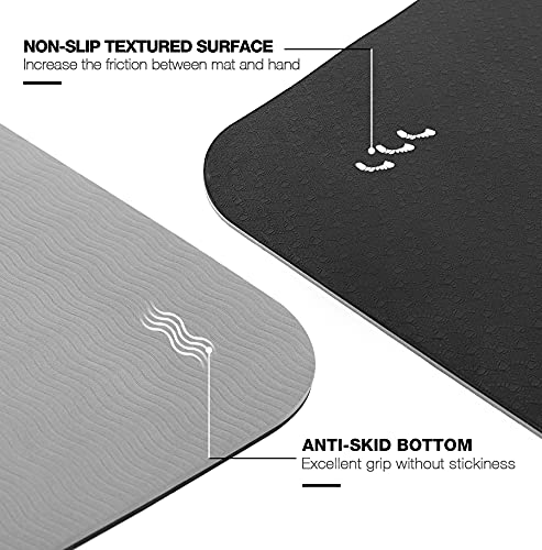 UMINEUX Large Yoga Mat for Men and Women 1/4 & 2/5 Inch Extra Thick TPE Fitness Mat for Home Gym Workout, Non-Slip, Eco Friendly Exercise Mat for Yoga, Pilates, Stretching, Meditation - color: Black & Glacier Gray, size: 72"x48"x1/4"