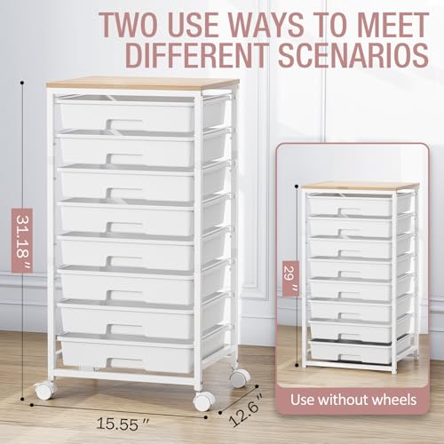 TOOLF Rolling Storage Cart with 8 Drawers,White - color: White