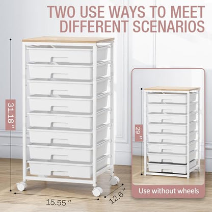 TOOLF Rolling Storage Cart with 8 Drawers,White - color: White
