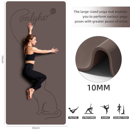 Extra Large Yoga Mat 10mm Thick, Wide & Long Non Slip Floor Mat, Tear Resistant Exercise Mat for Indoor Home Workouts, Pilates & Gym, Suitable for Men and Women(72"x35") - color: Light brown + Dark brown