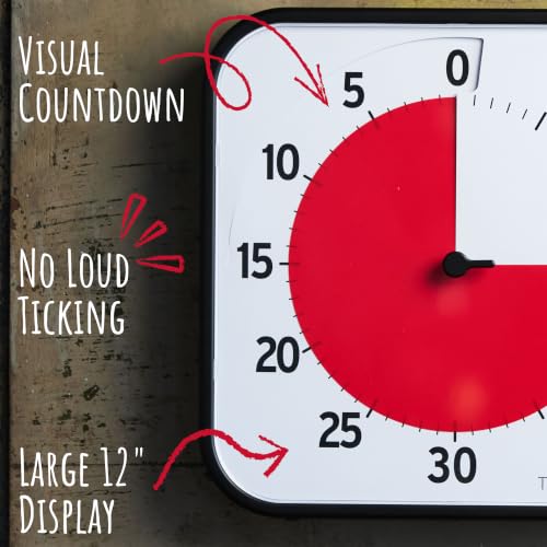 TIME TIMER 12 inch Visual Timer 60 Minute Kids Desk Countdown Clock with Dry Erase Activity Card, Also Magnetic for Classroom, Homeschooling Study Tool, Task Reminder, Home and Kitchen Timer - color: Black & Red, size: 12 Inch