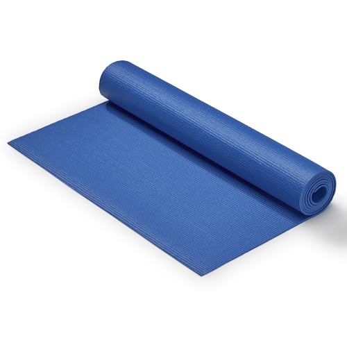 Sunny Health & Fitness Exercise Yoga Mats - Non-Slip Support for Home & Gym | Supportive Comfort, Non-Slip, Durable & Portable, Yoga, Pilates, Meditation, Stretching, Floor Workouts, Multi-Size - color: Classic Blue