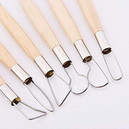 YYaaloa 6pcs Set Wood Crafts Clay Modeling Tool Pottery Carving Tools for Shaping and Sculpting for Ceramics Clay Pottery (Wood -6pcs)