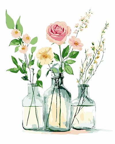 Floral Paint by Numbers Kit for Adults, Flower Vase Oil Painting 16x20Inch | Paint by Numbers Kit for Adults, Floral Vase DIY Acrylic Painting, Pre-Printed Canvas, Rose and Wildflower Design,16x20 Inch - color: B1-Flower