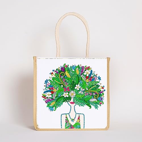 DOOSAI 4 Pack Green-Hair Red-High-Heels Diamond Painting Dots Art Kits Canvas Tote Bags Boho 5D DIY Handbags Handmade Gifts Reusable Shopping Bags with Handles for Women Adults Work - color: 4 Pack Green-Hair Girl Red-High-Heels