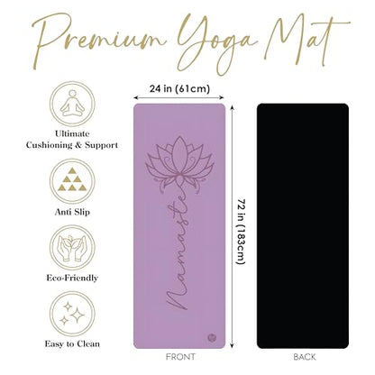 Premium PU Yoga Mat, 4.5mm Non Slip Natural Rubber Exercise Mat with Strap for Yoga, Pilates, Stretching & Fitness - color: Purple