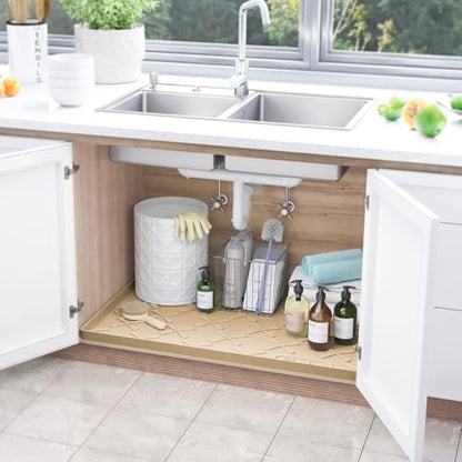 SIKADEER Waterproof Under Sink Mat 22" x 22" Silicone Mat Cabinet Protector - color: Beige, size: 22"W x 22"L