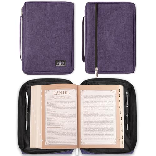 Christian Art Gifts Men/Women's Bible Cover Jesus Fish, Purple Canvas, Medium - color: Purple/Jesus Fish, size: Medium
