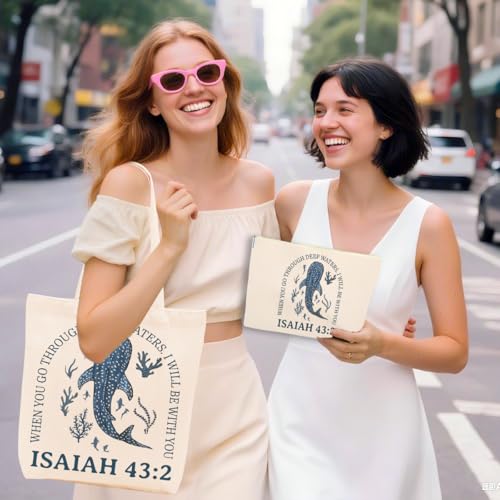 Whale Shark Makeup Bag Canvas Tote Bag Gifts for Women Friend Birthday Beach Shopping Appreciation Christmas - color: Isaiah 385