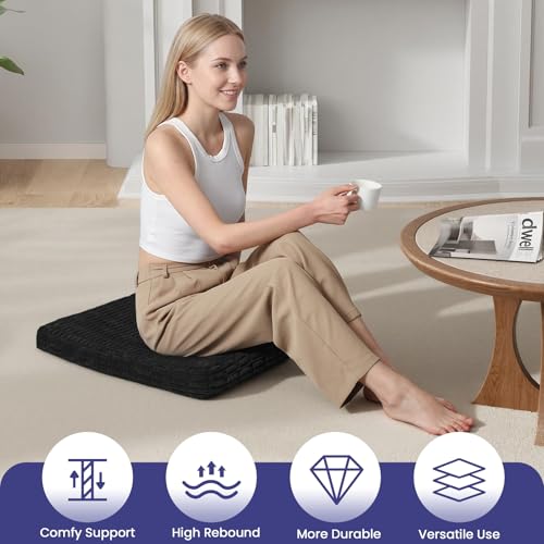 Meditation Cushion, Meditation Mat with Knee Support, Ink Black - color: Ink Black, size: 24X24X2 Inch