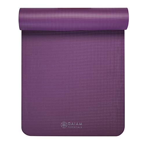 Gaiam Thick Yoga Mat, Exercise & Fitness Mat with Easy-Cinch Carrying Strap - color: Purple, size: 2/5" (10MM)