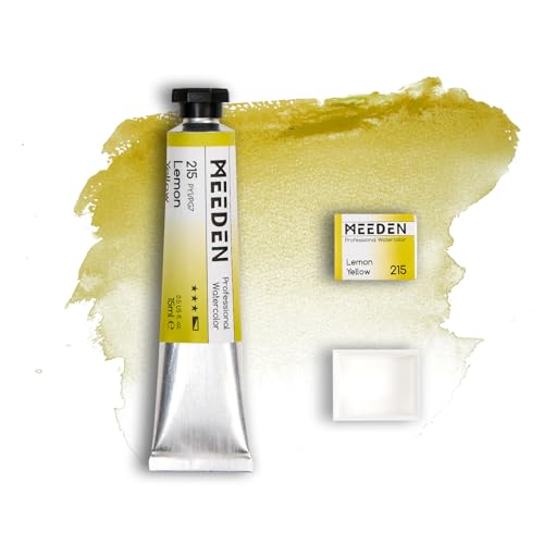 MEEDEN Professional Artist Watercolor Paint: Lemon Yellow - 15ml/0.5oz | Water Color Tube, Semi-Moist Pigment Half Pan and Empty Matching Half Pan for Artists Pros - color: Lemon Yellow