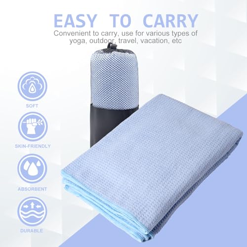 Eunzel 2 Pack Hot Yoga Towel, Non-Slip Yoga Mat Towel with Grip Dots Stickyfiber Sweat Absorbent Towel for Hot Yoga, Pilates and Workout 72" x 24", Blue - color: Blue