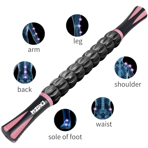 Muscle Roller Massage Roller Stick- Deep Tissue Fascia Blaster for Myofascial Pain Relief, Lymphatic Drainage & Body Sculpting, Handheld Physical Therapy & Recovery Tool (Pink Black - color: Pink Black