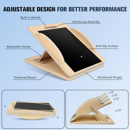 Versatile Wooden Slant Board, Convertible to Balance & Pilates Board, Adjustable Angles, Includes Full Pilates Kit, Supports Up to 360lbs, Calf Stretch, Squats, Knee, Ankle, Heel & Leg Training