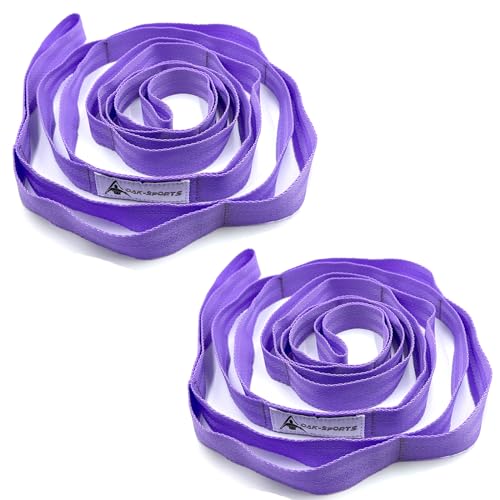Stretching Strap Yoga Strap with Loops for Physical Therapy, Non-Elastic | 10 Loops, 75 inches length, Multi-Color Selection for Yoga Strap for Stretching, Pilates, Dance and Gymnastics - color: Purple+Purple