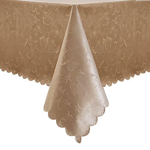 Romanstile Waterproof Vinyl Tablecloth Rectangle, 52 x 70 Inch, Flower Champagne - color: Flower Champagne, size: 52" x 70" (Rectangular)