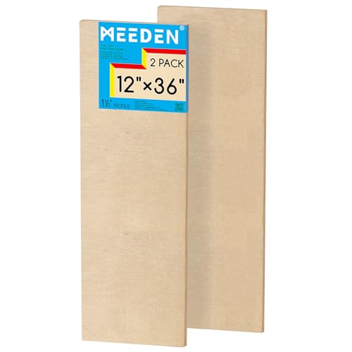 MEEDEN Unfinished Wood Canvas Board:12x36 Canvas Panel Pack of 2 | 1-1/2" Deep Wooden Panel Board, Blank Cradled Wood Art Board for Painting - Rectangle - size: 12"x36"- 2 Pack