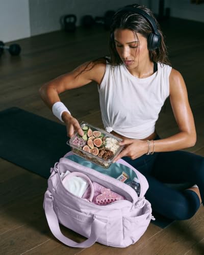 Small Gym Bag for Women - Duffle Weekender Work Duffel Carry on Tote Bag | Puffer Yoga Mat Holder Wet Compartment Coin Purse BPA-Free - color: Purple