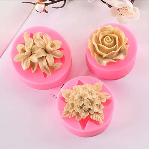 3 Pack Silicone Mold - 3D Flower Shapes: Rose, Peony & Round for Resin Candle & Soap Making - color: xq-flower-3-pack