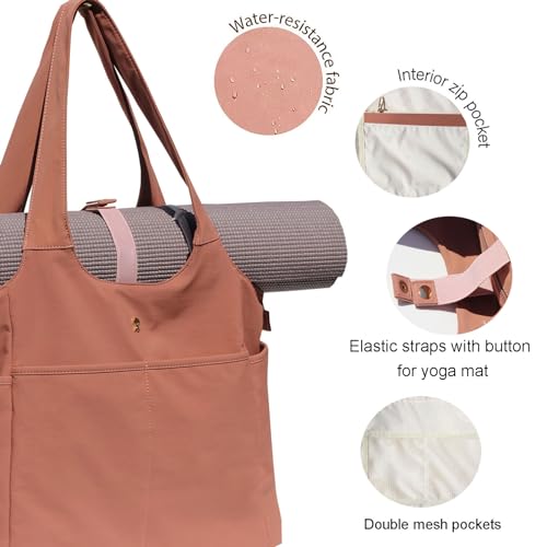 ESVAN Yoga Tote Bag Mat bag Women Shoulder Bags Carryall Tote for Travel Office Workout Gym Nurse Beach - color: Pink Brown