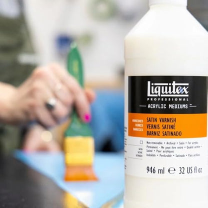 Liquitex Professional Satin Varnish, 946ml (32-oz) | 100% Acrylic Polymer Varnish Satin Sheen, Protects & Resists Dirt Retention, Increases Brightness, Resists Discoloration - color: Satin, style: 32-oz