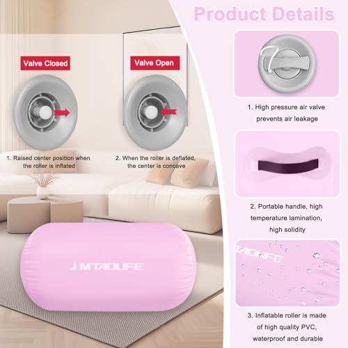 Gymnastics Air Roller Air Barrel, Inflatable Tumble Roller Mat, Air Roller Gymnastics Barrel Kids Back Somersault Backbend Trainer for Yoga Training Cheerleading Home Use - color: Pink, size: 32inch*24inch-have pump