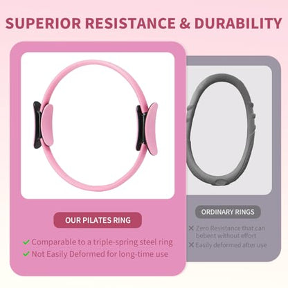 Pilates Ring Set for Women, Home Workout Pilates Equipment with Resistance Bands, 14'' Magic Circle, Mini Ball, Pilates Starter Kit for Strength - color: Pink