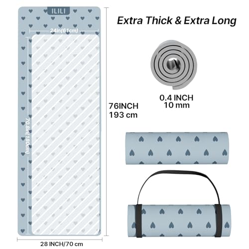 ILILI Suede TPE Yoga Mat, 10mm Thick, 76" x 28" Extra Long with Strap - color: Blue