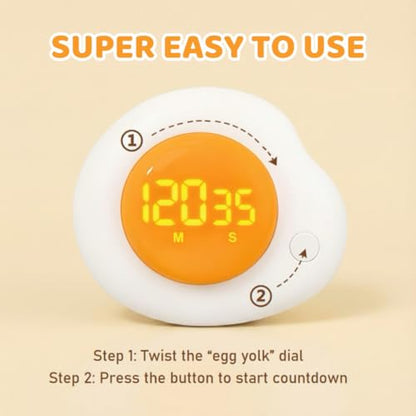 Egg-Shaped Kitchen Timer, Twist Dial Magnetic Kitchen Timers for Cooking, LCD Digital Display, Easy to Use, 180-minute Countdown Timers for Eggs, Bacon & Everyday Cooking