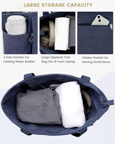 Gonex Yoga Mat Bag with Zipper Mat Carrier Canvas Gym Tote - color: Blue, size: Large(17.7×6.1×15.3inch)