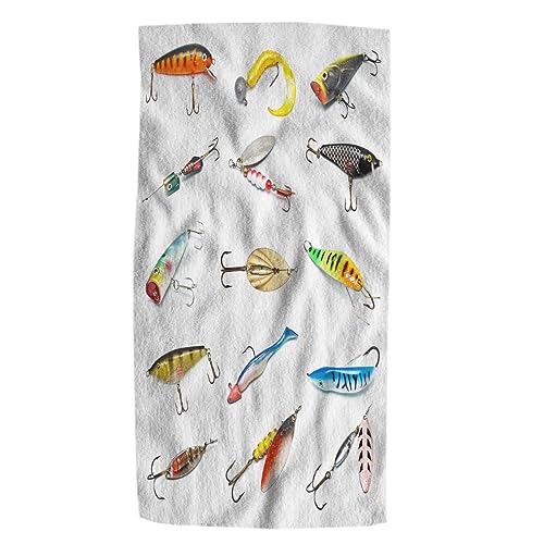Pehede Fish and Bait Bath Hand Towel Different Fishing Baits Soft Absorbent Hand Towels for Bathroom Kitchen Beach Spa Gym Yoga Swim Home Decor 15x30 in - color: Fish and Bait Bath